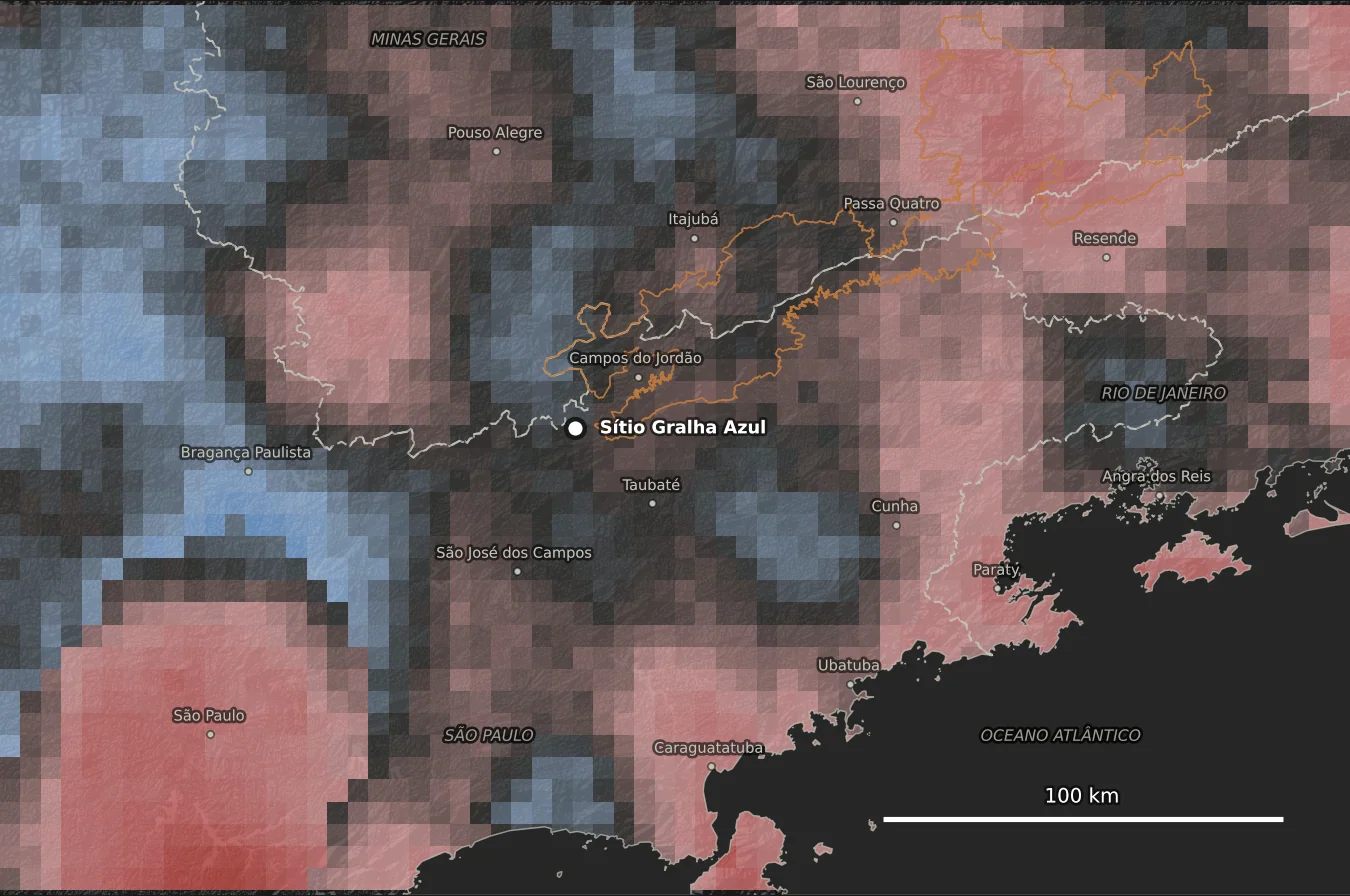 Mapa de anomalia de chuva de mar–ago de 2026 em porcentagem do normal